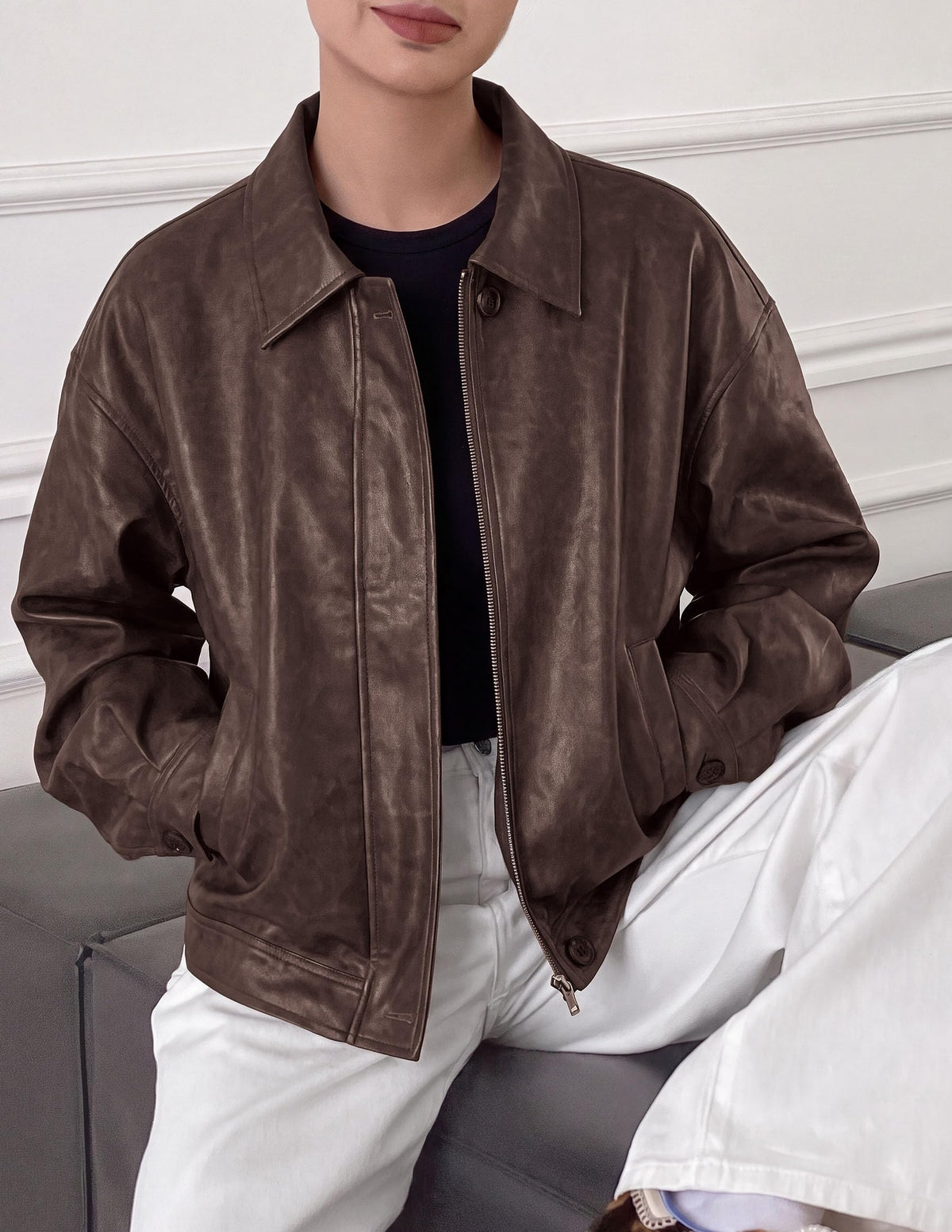 PRETTYGARDEN Women's Faux Leather Oversized Motorcycle Jackets