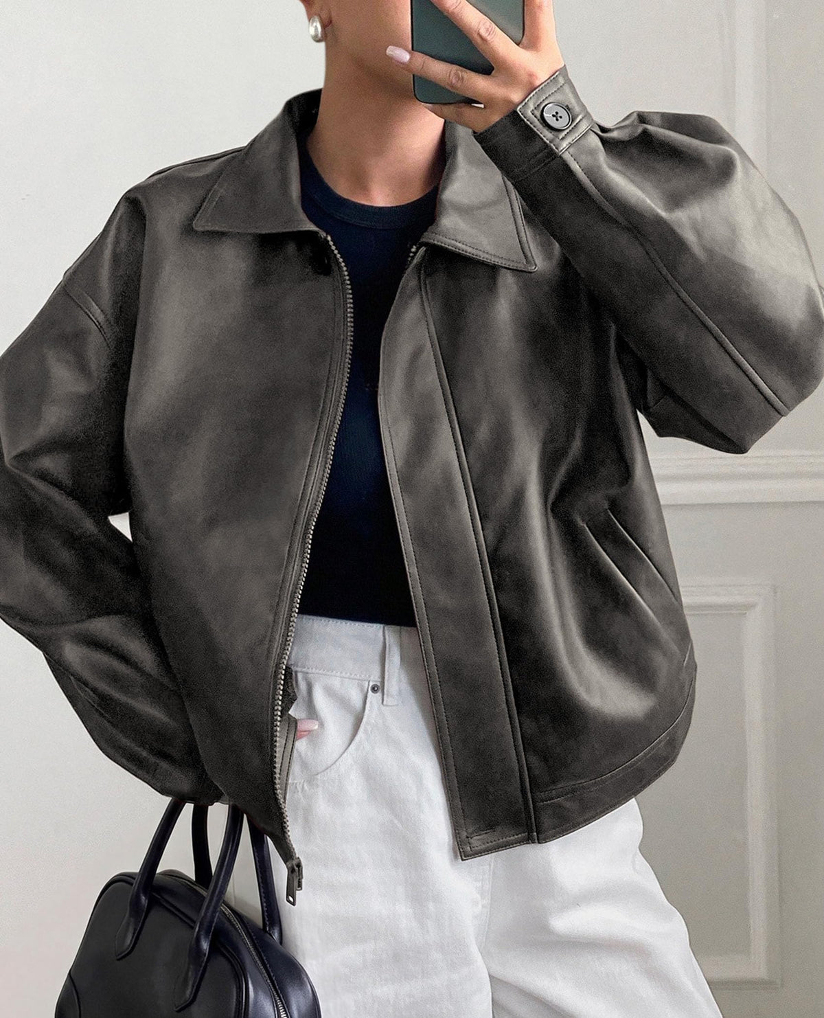 PRETTYGARDEN Women's Faux Leather Oversized Motorcycle Jackets