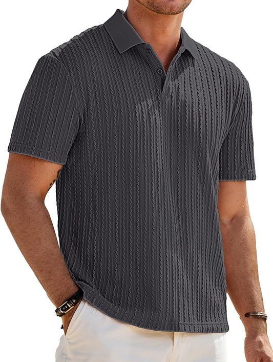 JMIERR Men's Textured Polo Shirt Short Sleeve