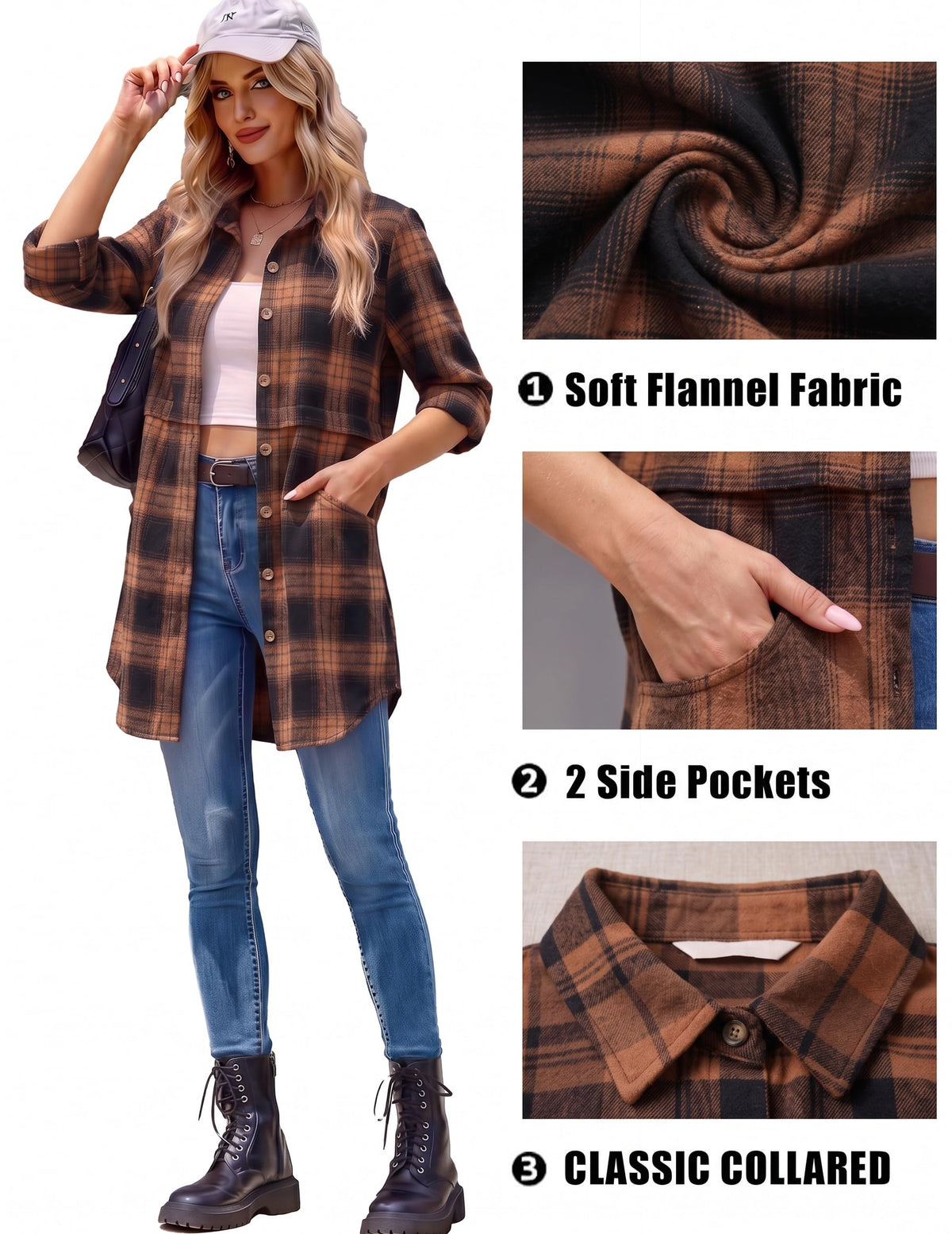 Zeagoo Womens Flannel Shirts Long Sleeve Plaid Button Down Shirts Fall Tops