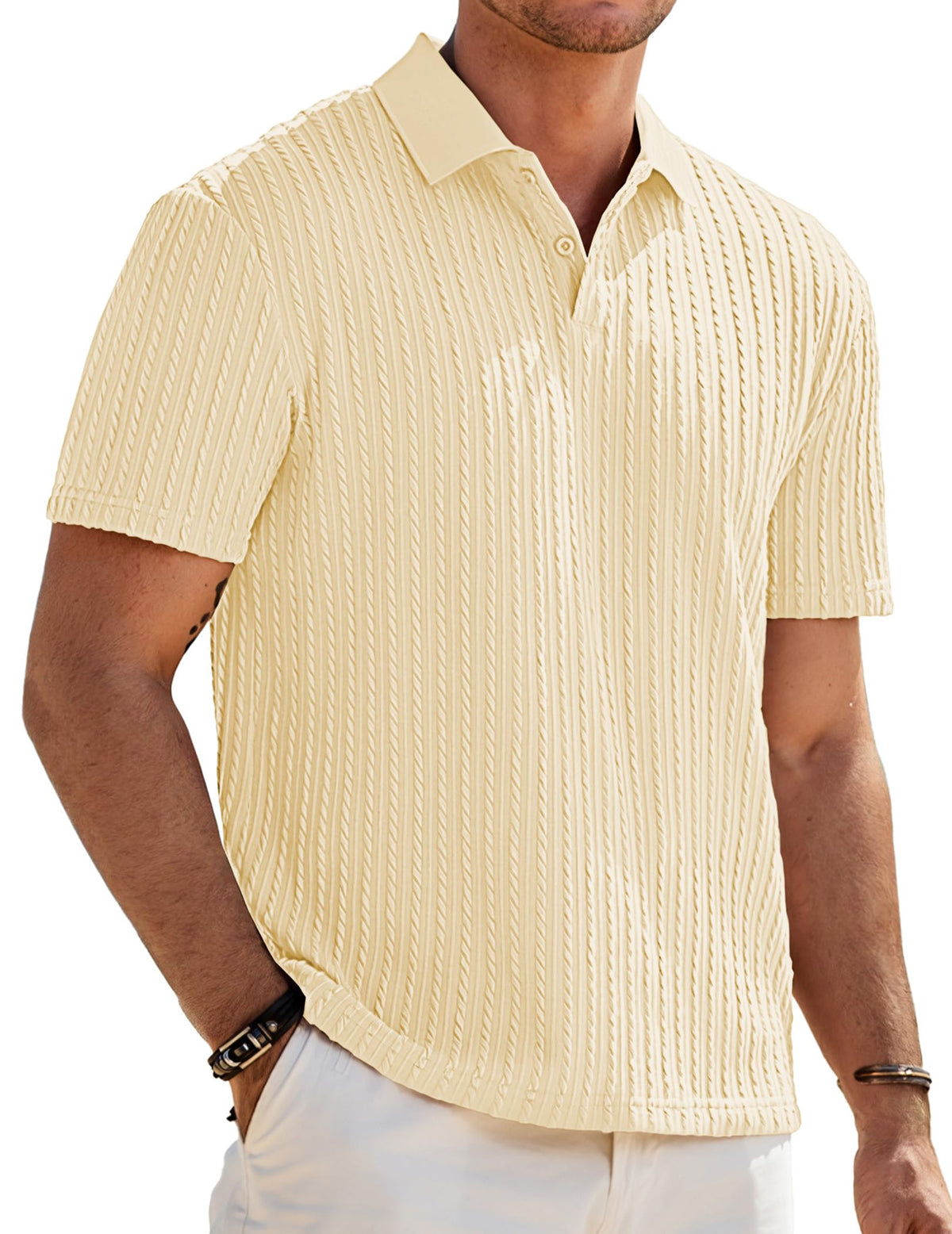 JMIERR Men's Textured Polo Shirt Short Sleeve