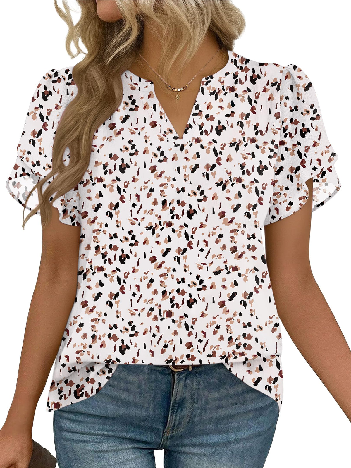 Zeagoo Womens Dressy Casual Chffon Shirts Short Sleeve V Neck Work Blouse