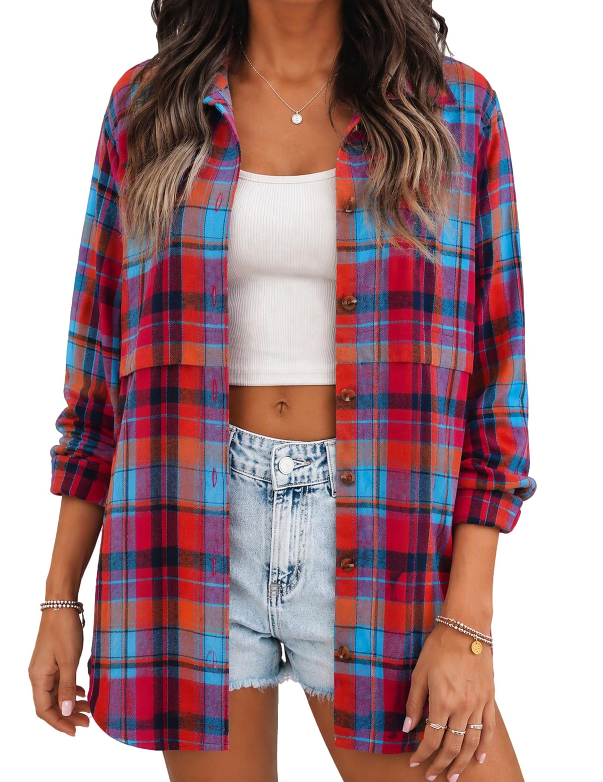 Zeagoo Womens Flannel Shirts Long Sleeve Plaid Button Down Shirts Fall Tops