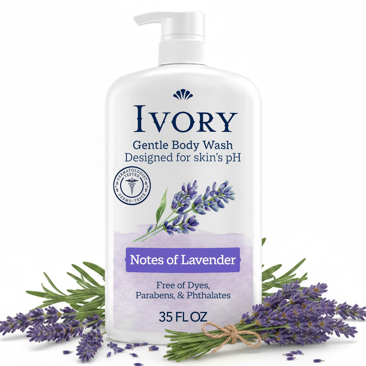 Ivory Body Wash, Designed for the Whole Family, Gentle Formula, Free of Dyes Heavy Perfumes Parabens Phthalates & Silicones, for Sensitive Skin, Designed for Skin's pH, Original Scent, 35 oz