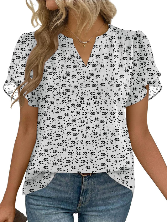 Zeagoo Womens Dressy Casual Chffon Shirts Short Sleeve V Neck Work Blouse