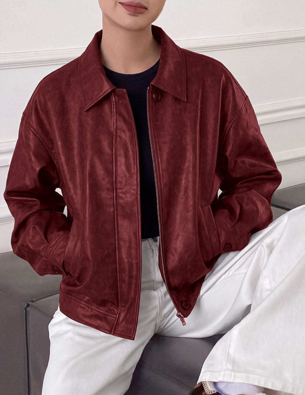 PRETTYGARDEN Women's Faux Leather Oversized Motorcycle Jackets