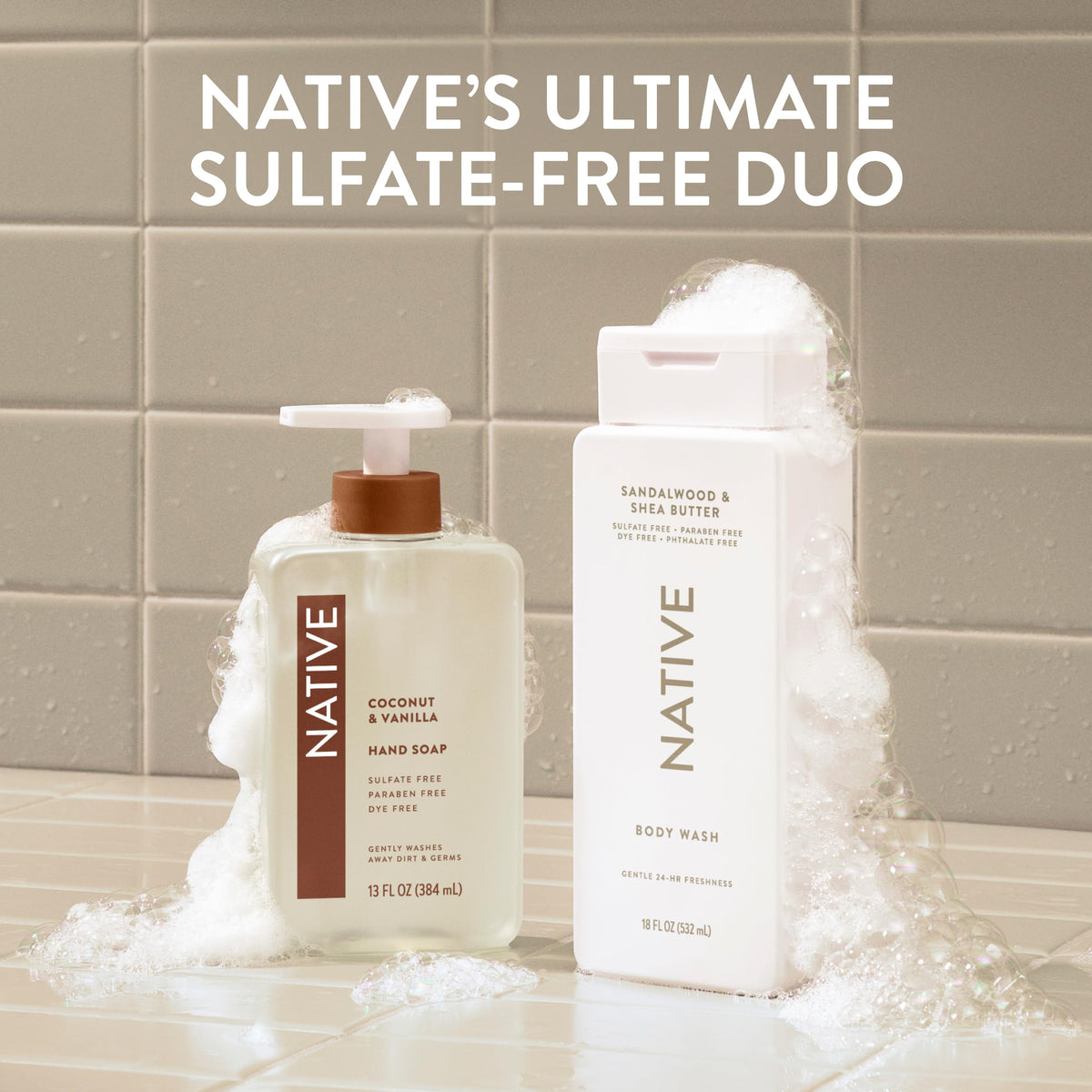 Native Clean Body Wash, Gentle & pH-balanced for Sensitive Skin, 24-Hr Freshness for Men & Women, Vegan & Cruelty-Free, Free of Sulfates & Parabens, Balsam & White Woods, 18 fl oz