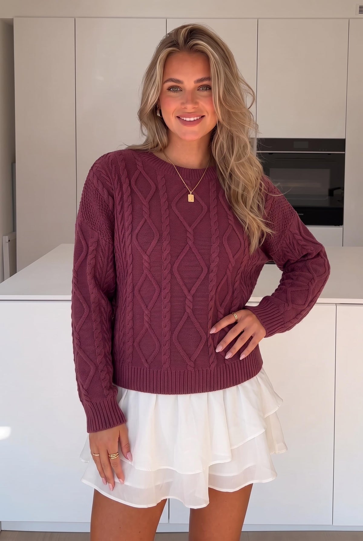 Arach&Cloz Women's Oversized Cropped Cable Knit Casual Sweater Tops
