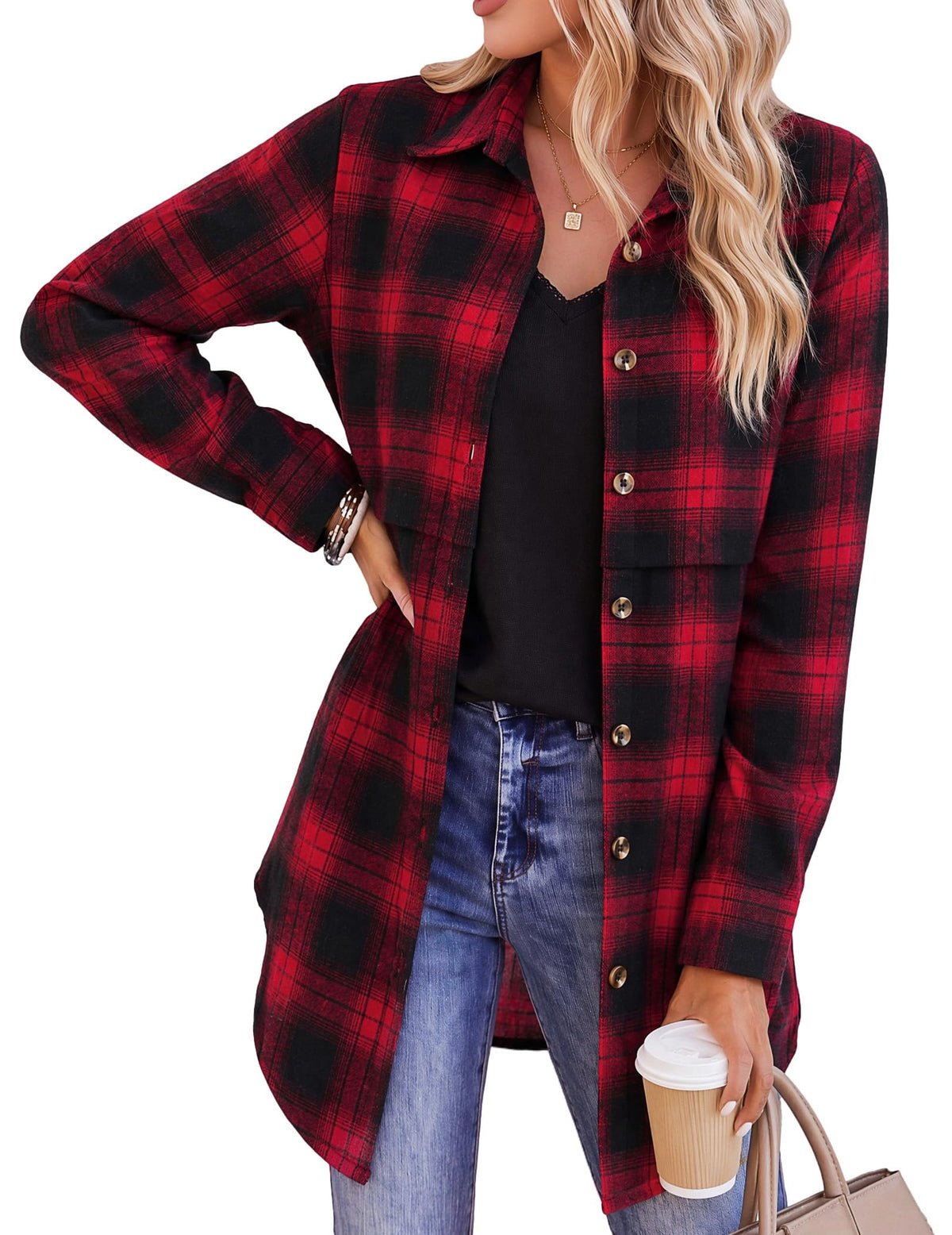 Zeagoo Womens Flannel Shirts Long Sleeve Plaid Button Down Shirts Fall Tops