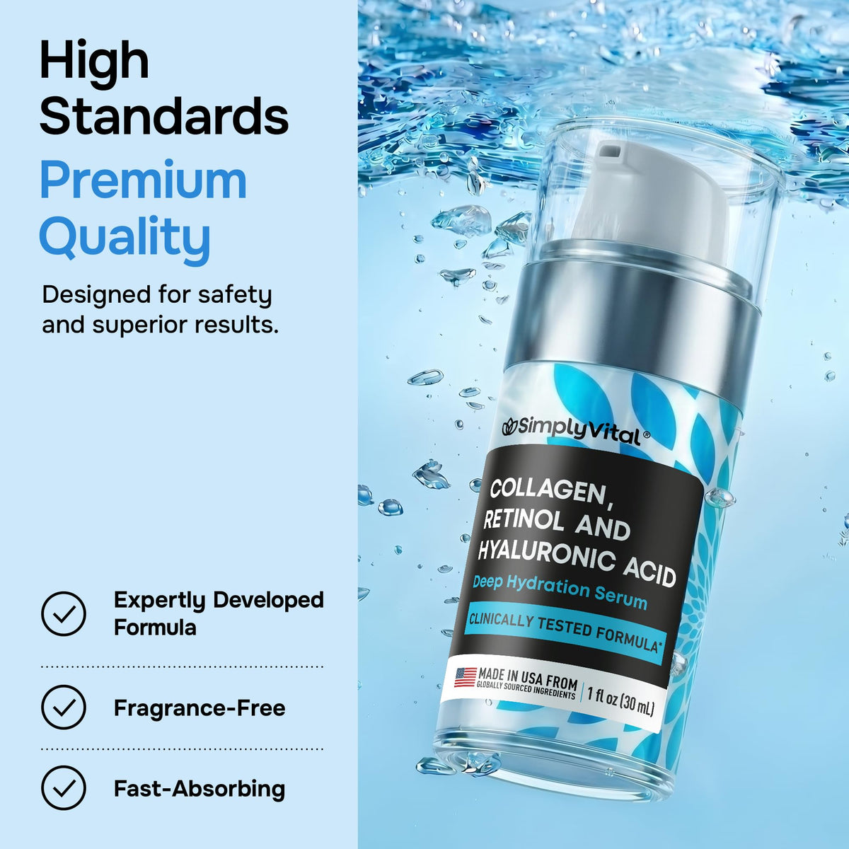 SimplyVital Face Moisturizer Retinol Collagen Hyaluronic Acid Cream 1.7 oz