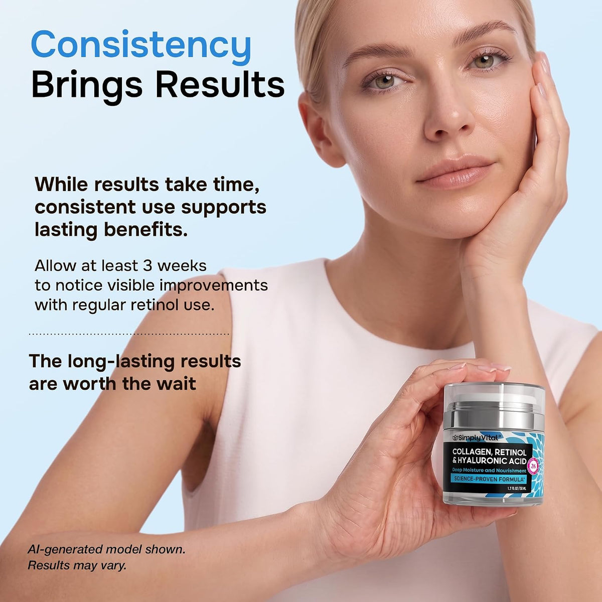 SimplyVital Face Moisturizer Retinol Collagen Hyaluronic Acid Cream 1.7 oz