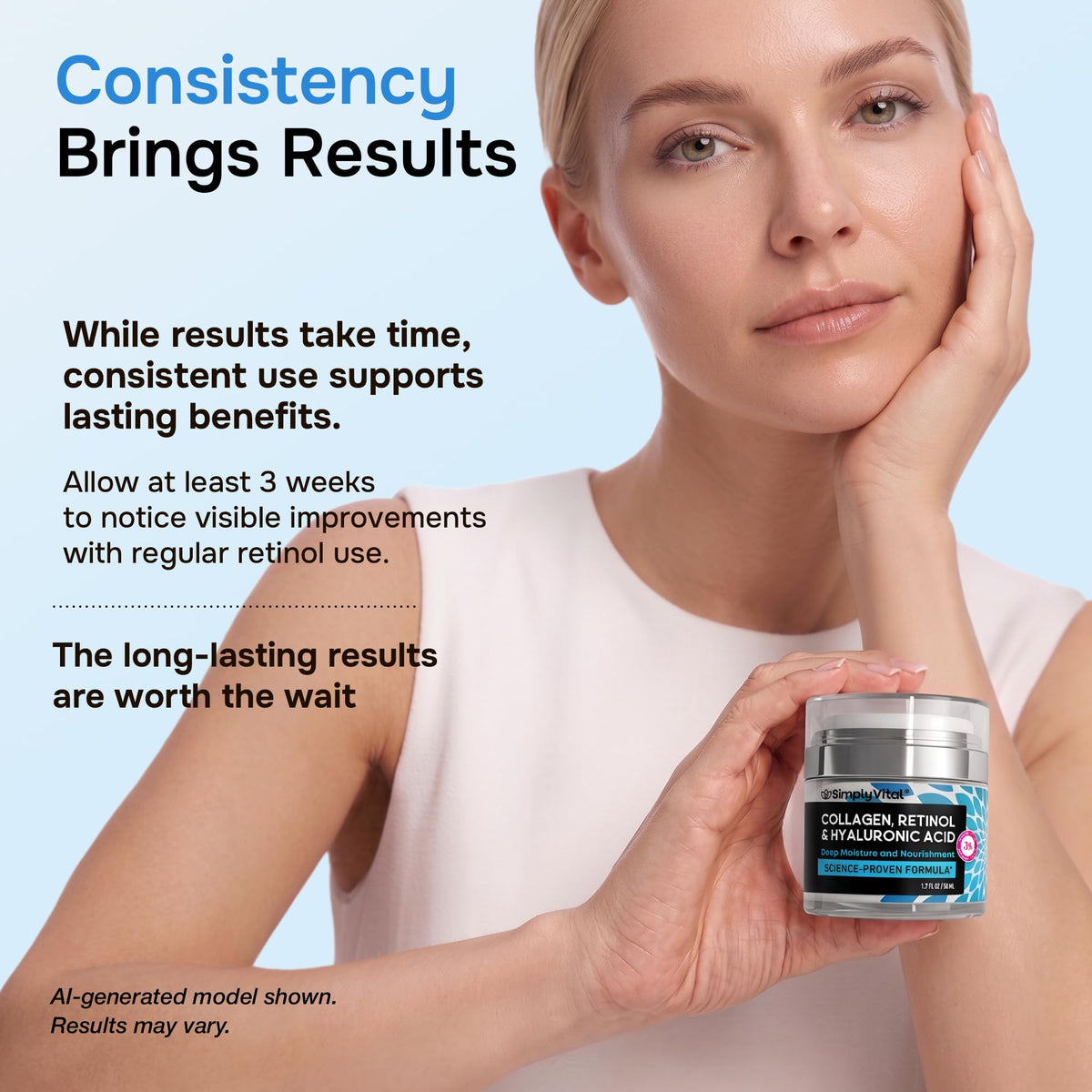 SimplyVital Face Moisturizer Retinol Collagen Hyaluronic Acid Cream 1.7 oz