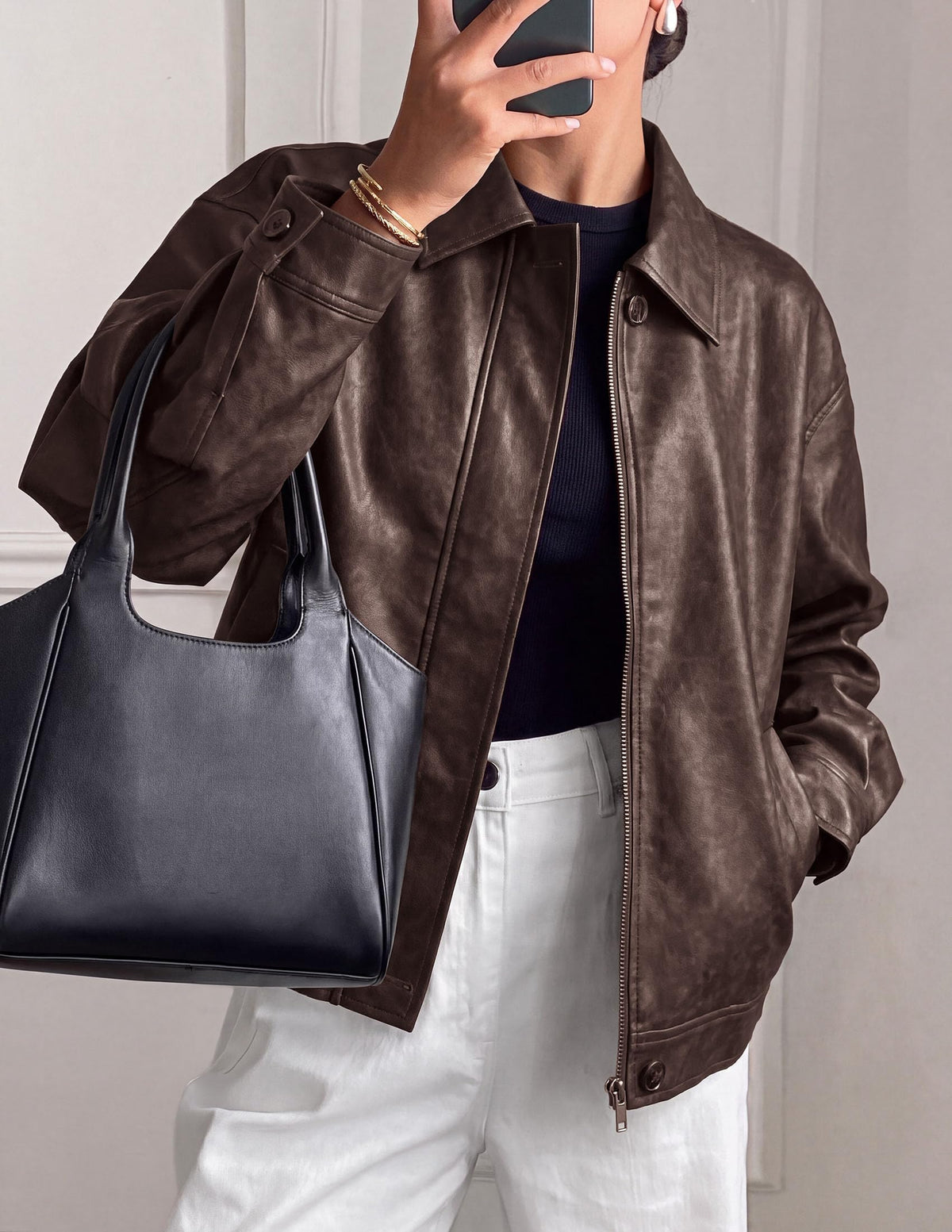 PRETTYGARDEN Women's Faux Leather Oversized Motorcycle Jackets