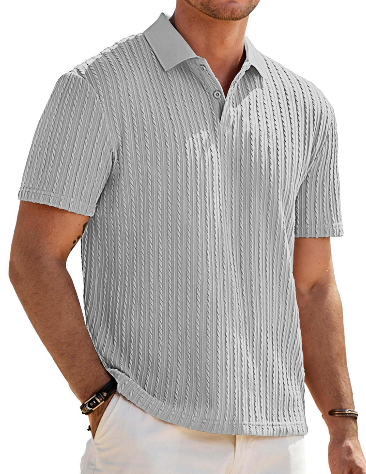 JMIERR Men's Textured Polo Shirt Short Sleeve