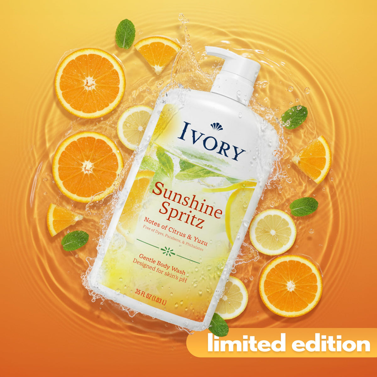 Ivory Body Wash, Designed for the Whole Family, Gentle Formula, Free of Dyes Heavy Perfumes Parabens Phthalates & Silicones, for Sensitive Skin, Designed for Skin's pH, Original Scent, 35 oz