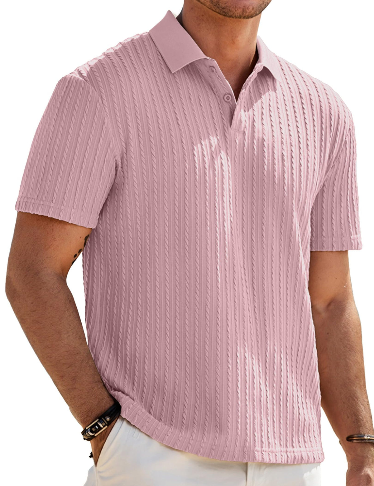 JMIERR Men's Textured Polo Shirt Short Sleeve