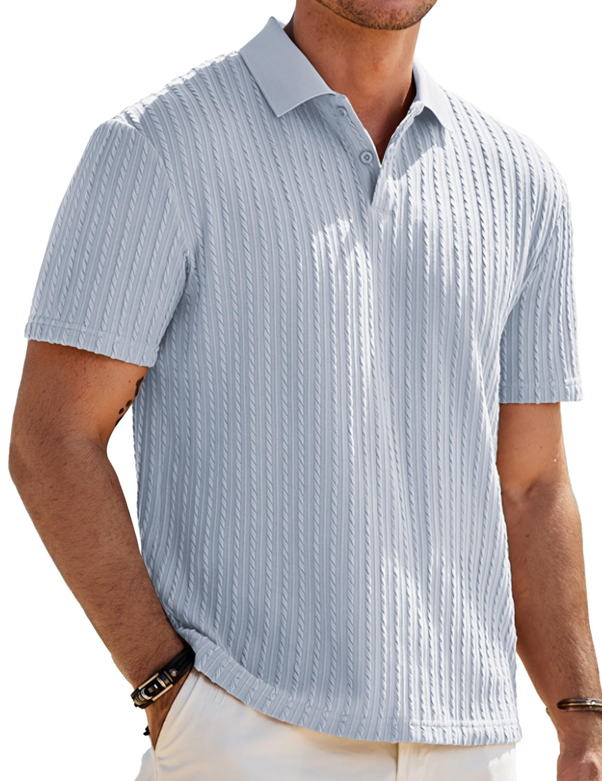 JMIERR Men's Textured Polo Shirt Short Sleeve