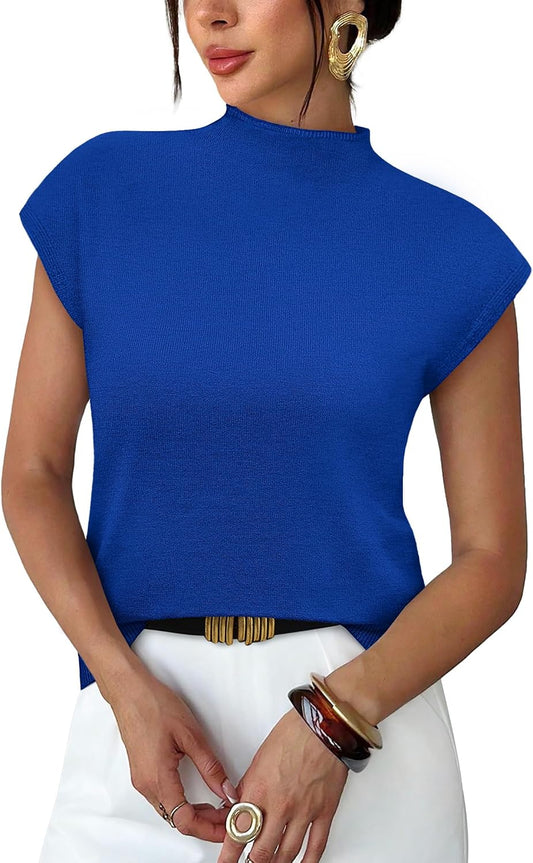 Sampeel Womens Short Sleeve Sweater Mock Neck Summer Top Dressy Casual Basic Knit Pullover Shirt