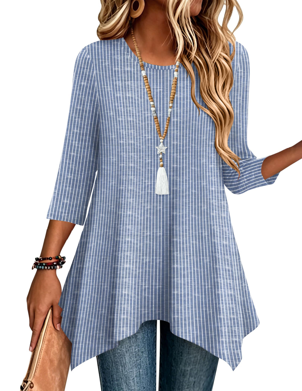 Zeagoo Womens Tops 3/4 Sleeve Loose Fit Dressy Tunics Plus Size Boho Shirts