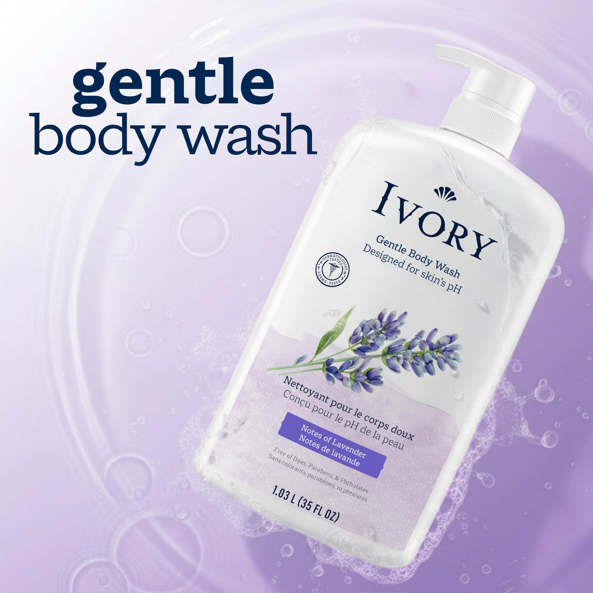 Ivory Body Wash, Designed for the Whole Family, Gentle Formula, Free of Dyes Heavy Perfumes Parabens Phthalates & Silicones, for Sensitive Skin, Designed for Skin's pH, Original Scent, 35 oz