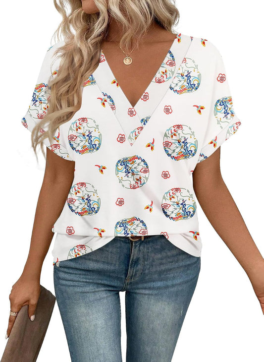 T Shirts Short Sleeve V Neck Tees Womens Tops Beach Vacation Fashion Clothes 2026 Casual Summer Spring Fall Outfits