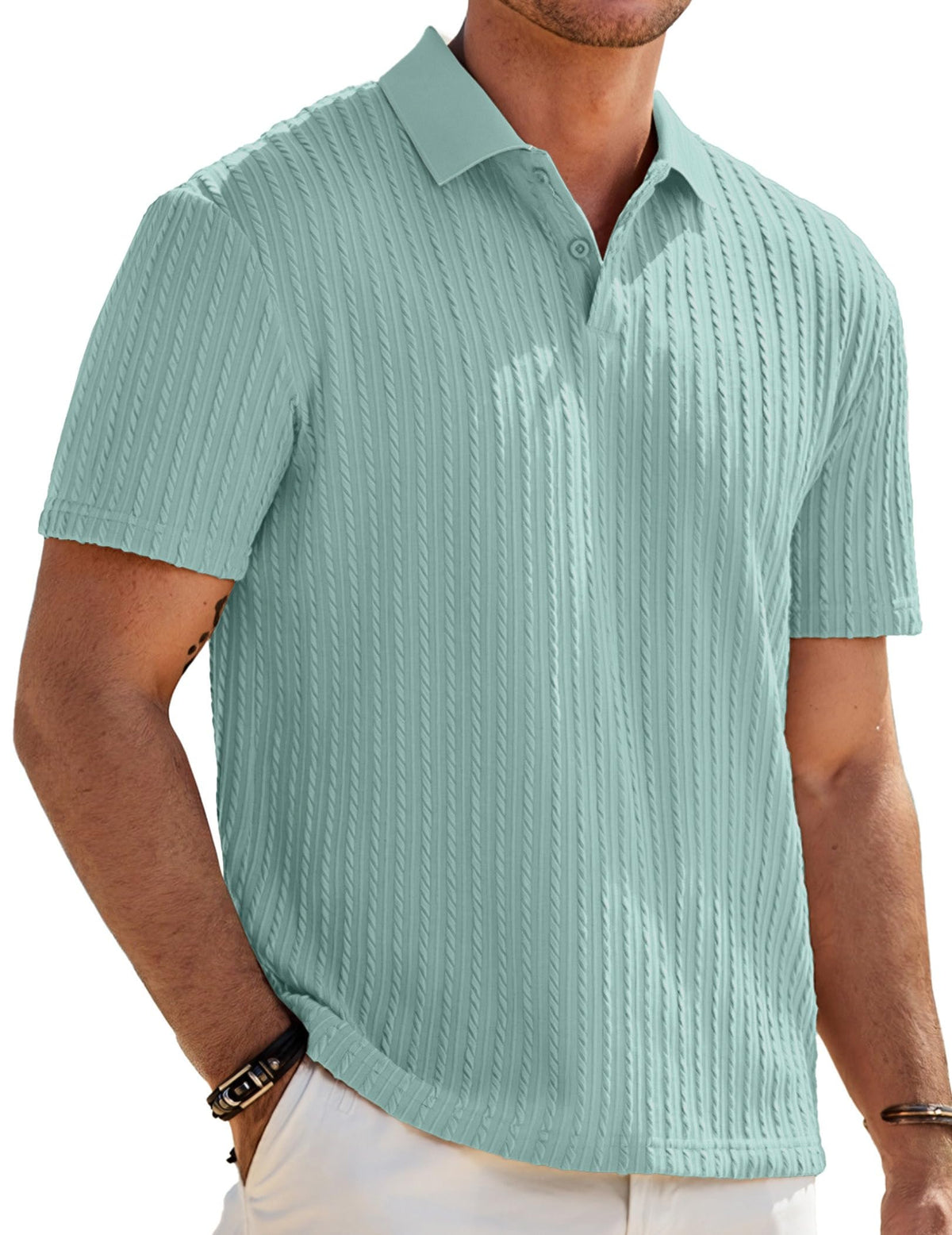 JMIERR Men's Textured Polo Shirt Short Sleeve
