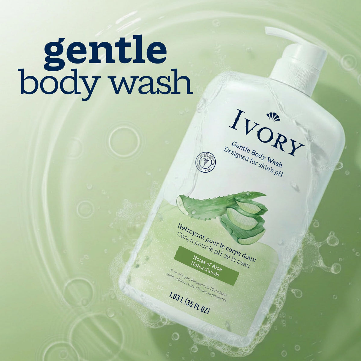 Ivory Body Wash, Designed for the Whole Family, Gentle Formula, Free of Dyes Heavy Perfumes Parabens Phthalates & Silicones, for Sensitive Skin, Designed for Skin's pH, Original Scent, 35 oz