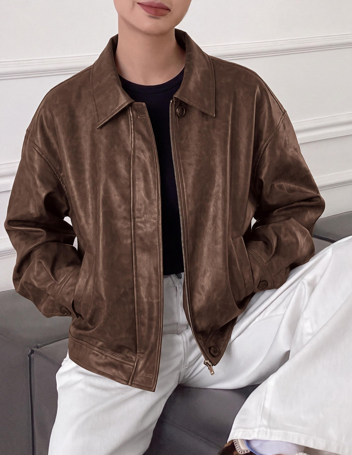 PRETTYGARDEN Women's Faux Leather Oversized Motorcycle Jackets