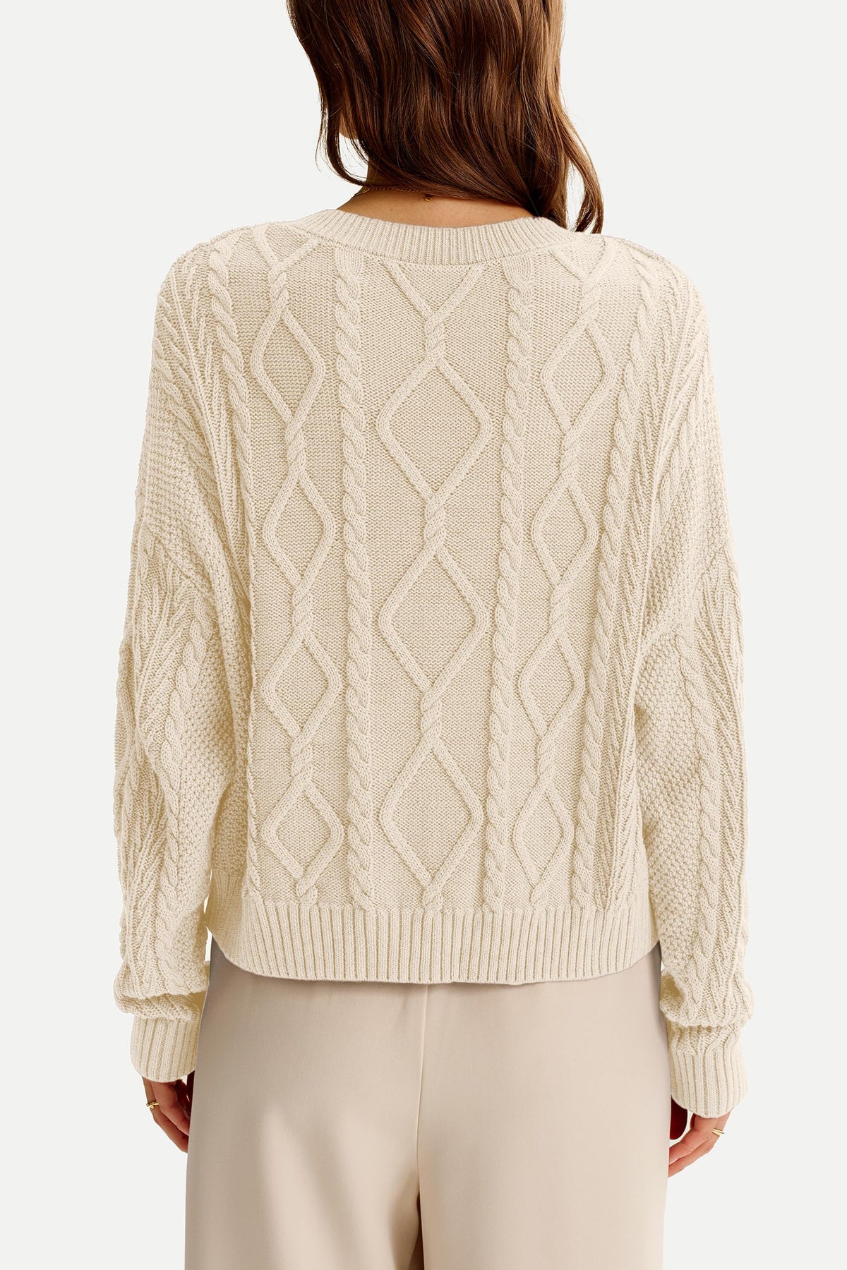 Arach&Cloz Women's Oversized Cropped Cable Knit Casual Sweater Tops