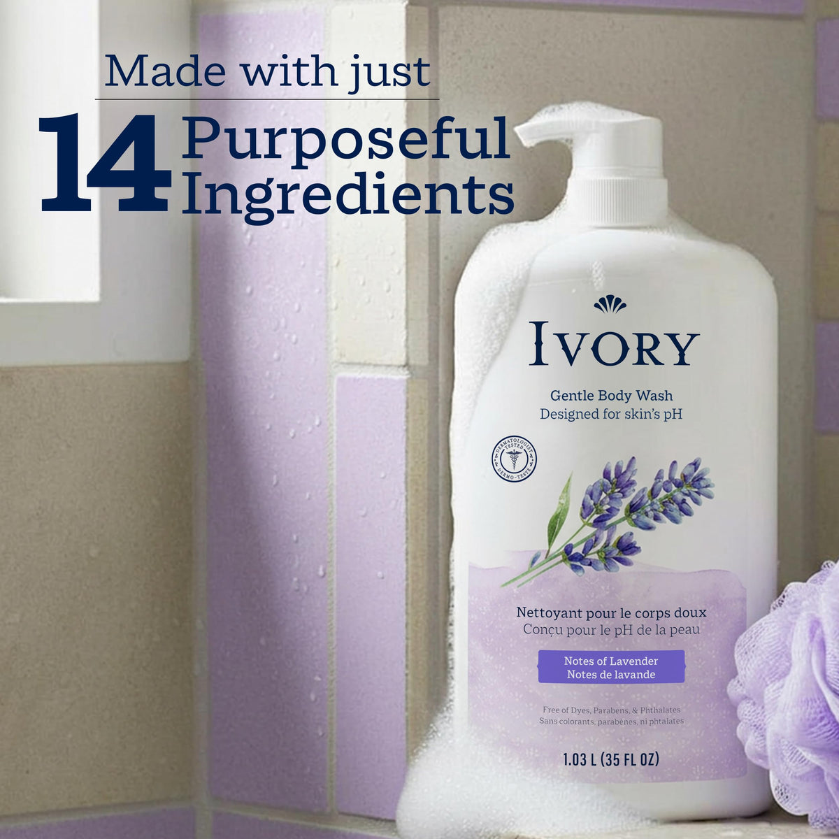 Ivory Body Wash, Designed for the Whole Family, Gentle Formula, Free of Dyes Heavy Perfumes Parabens Phthalates & Silicones, for Sensitive Skin, Designed for Skin's pH, Original Scent, 35 oz