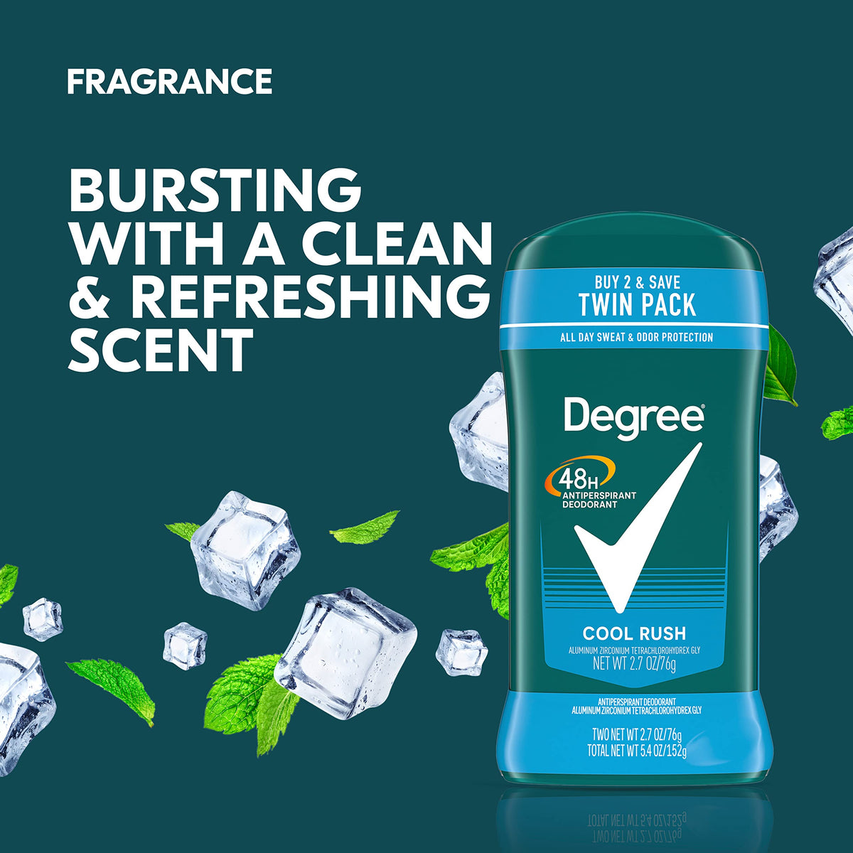 Degree Men Original Antiperspirant Cool Rush Twin Pack Sweat 2 Pack 2.7 oz
