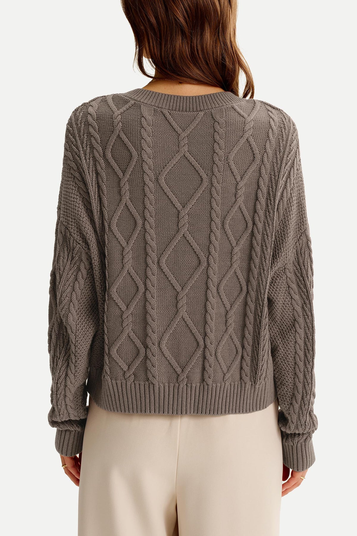 Arach&Cloz Women's Oversized Cropped Cable Knit Casual Sweater Tops