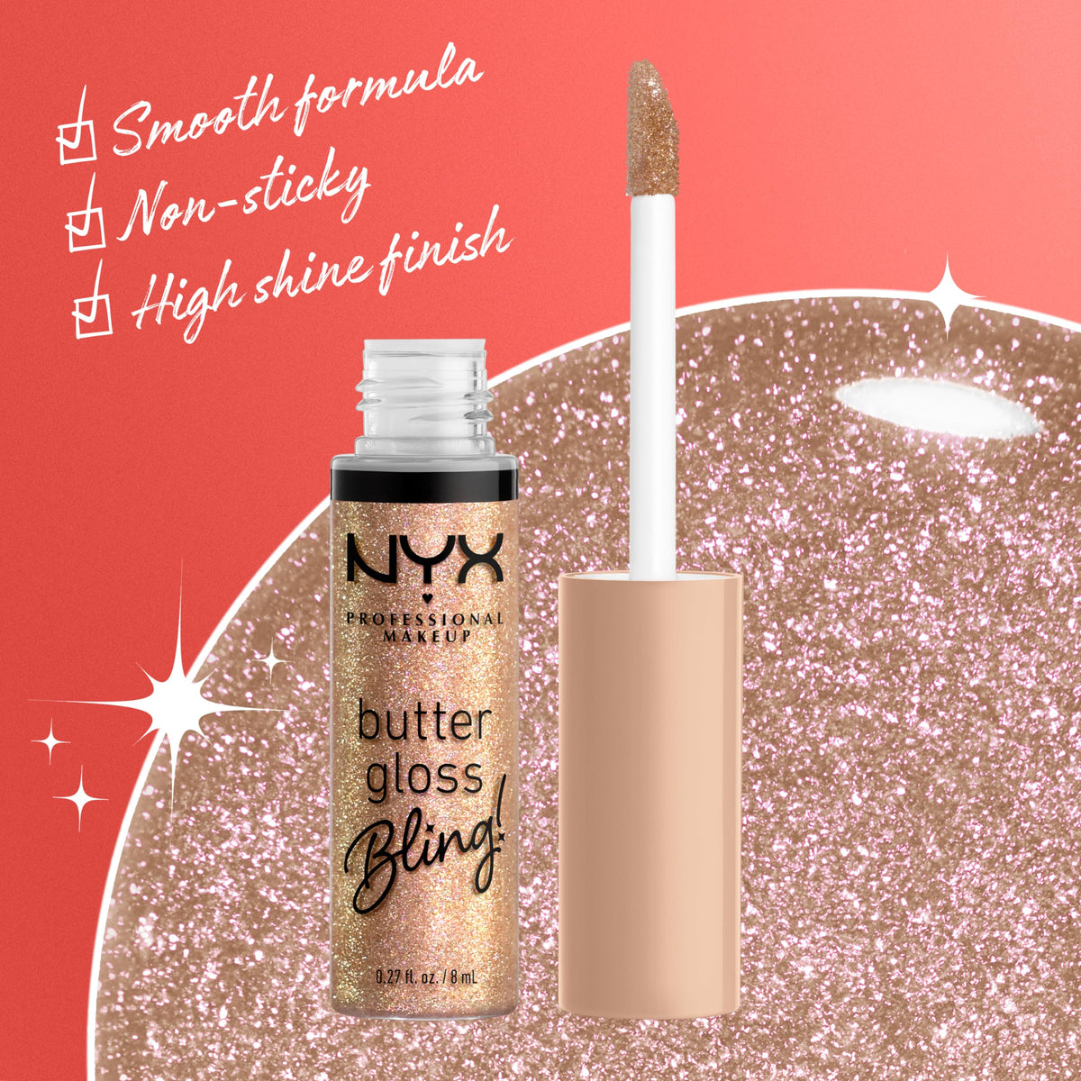 NYX PROFESSIONAL MAKEUP Butter Gloss, Non-Sticky Lip Gloss - Sugar Glass ,Clear