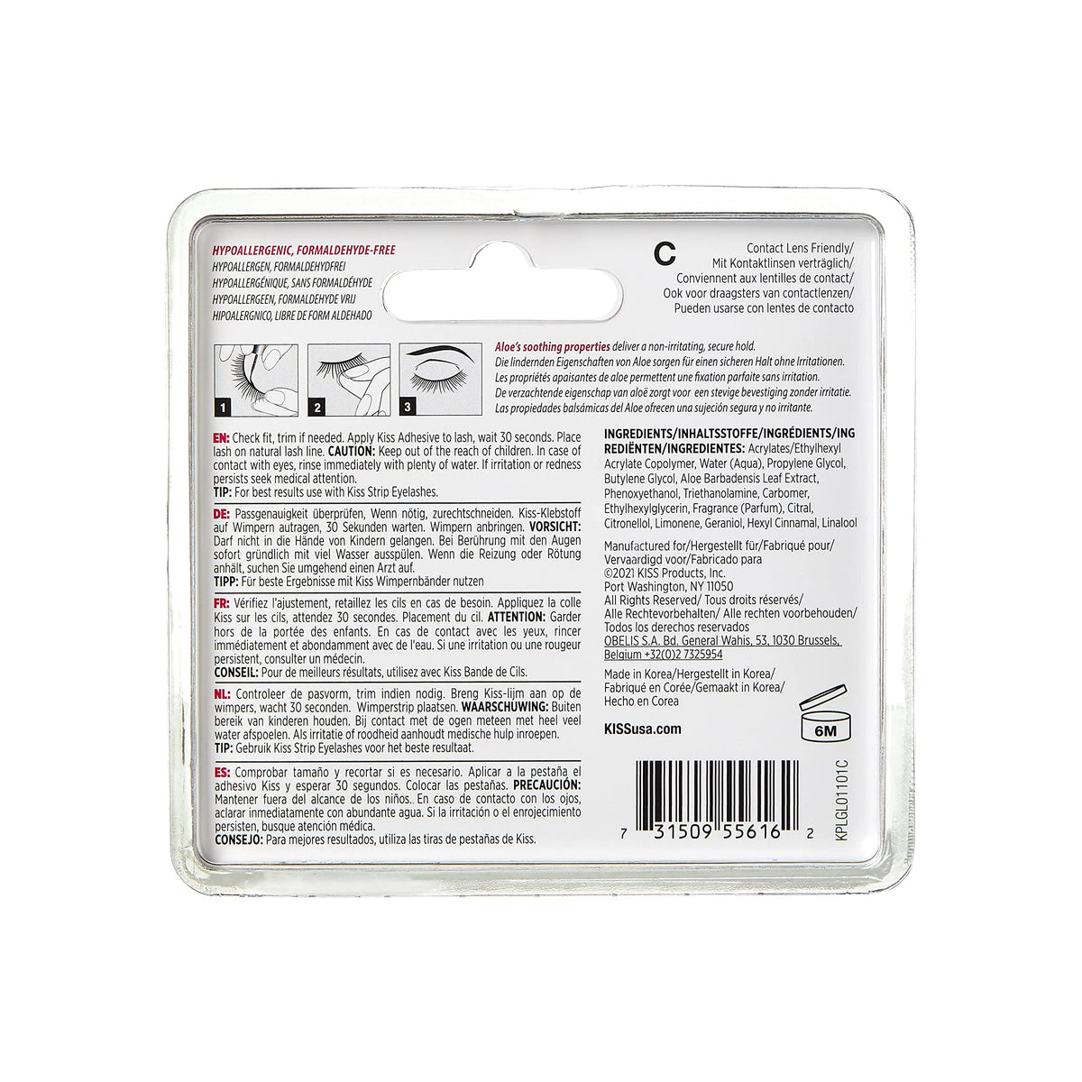 Kiss Lash Adhesive, Lash Glue, 24hr Strip Eyelash Adhesive, Clear, Includes Lash Adhesive, Long Lasting Wear, Can Be Used with Strip Lashes and Lash Clusters