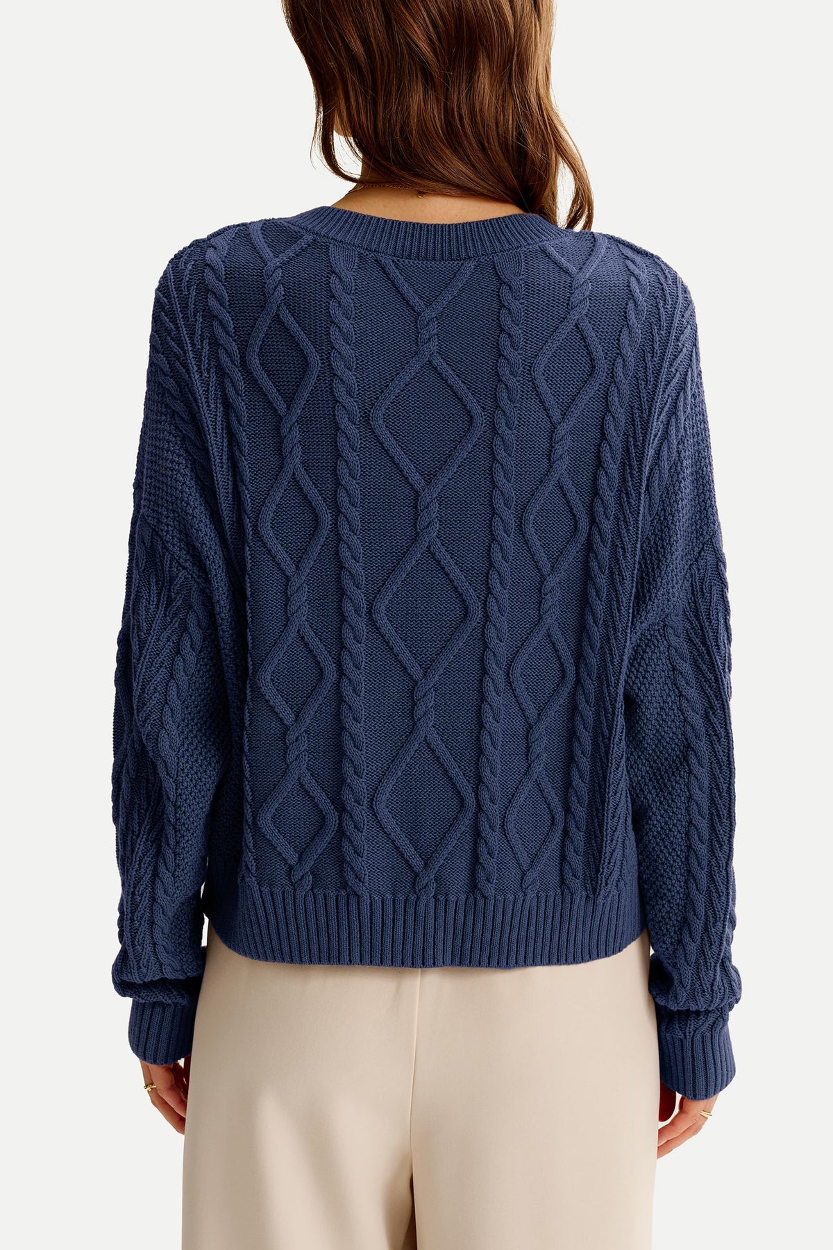 Arach&Cloz Women's Oversized Cropped Cable Knit Casual Sweater Tops