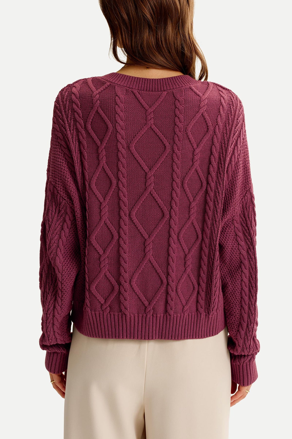 Arach&Cloz Women's Oversized Cropped Cable Knit Casual Sweater Tops