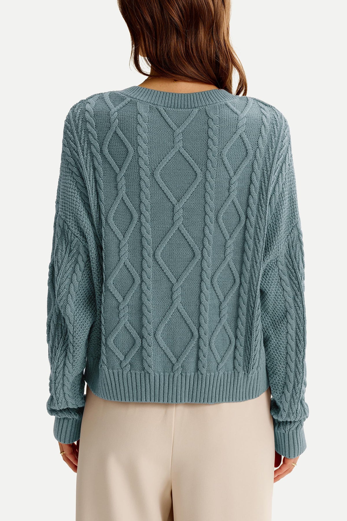 Arach&Cloz Women's Oversized Cropped Cable Knit Casual Sweater Tops