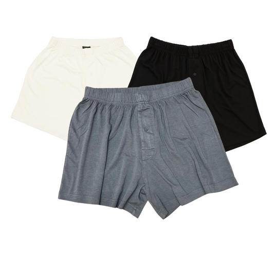 Men's Bamboo Boxer Shorts – 3 Pack, Cream/Charcoal Grey/Black